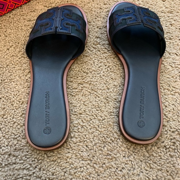 NEW 9.5 Tory Burch Ines Mesh Slide Black NavyGreen - Picture 8 of 10